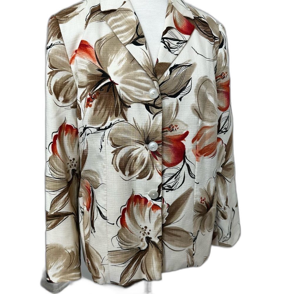 Alfred Dunner Brown Orange Cream Floral Jacket - Women 12
